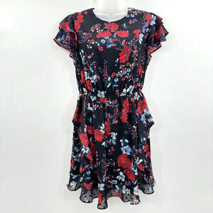 Dolan Julia Clip Dot Jacquard Chiffon Dress Size S Black Floral Ruffle Feminine